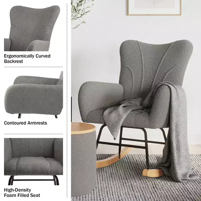 Fauteuil à bascule en tissu Teddy Rembourré Ergonomique Moderne