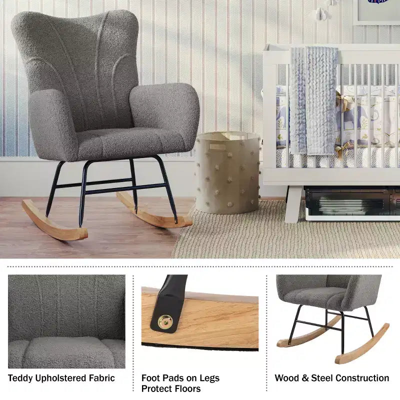 Fauteuil à bascule en tissu Teddy Rembourré Ergonomique Moderne