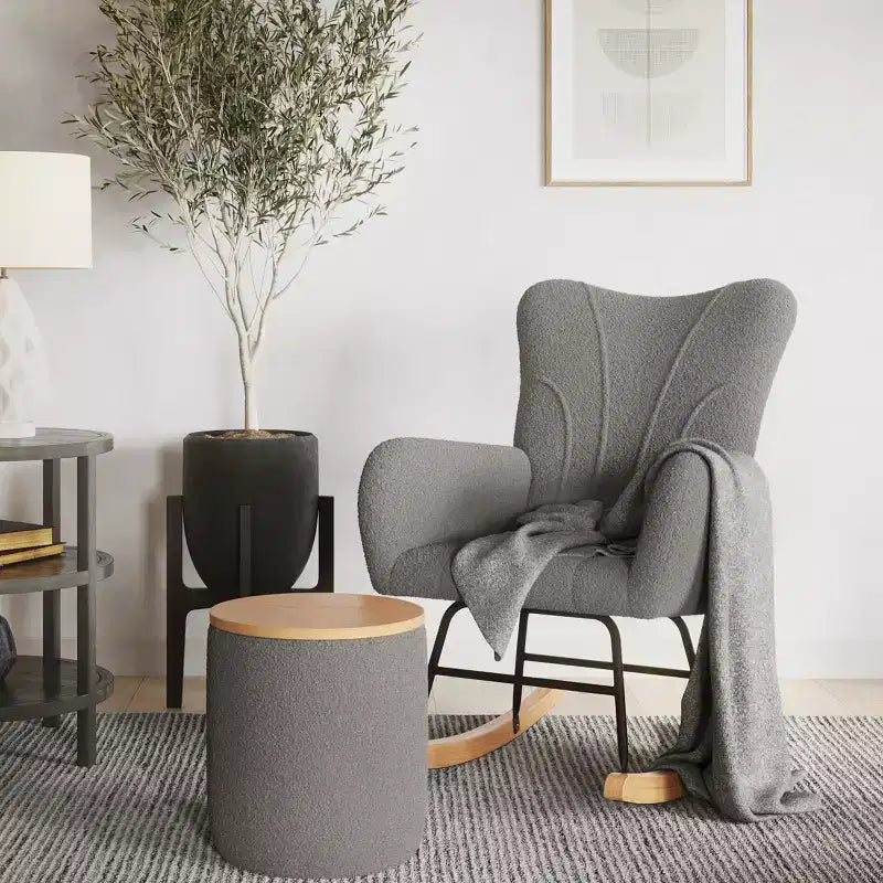 Fauteuil à bascule en tissu Teddy Rembourré Ergonomique Moderne