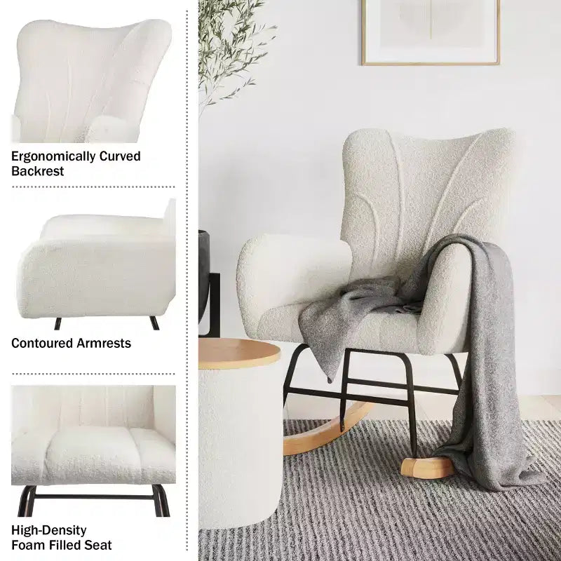 Fauteuil à bascule en tissu Teddy Rembourré Ergonomique Moderne