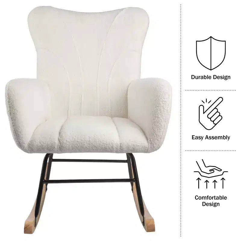 Fauteuil à bascule en tissu Teddy Rembourré Ergonomique Moderne