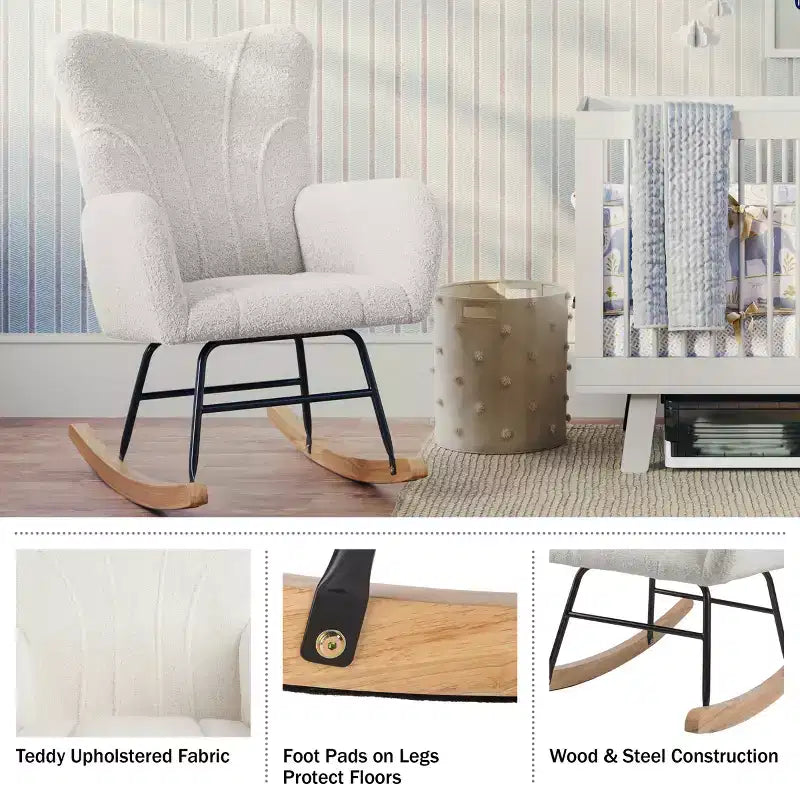 Fauteuil à bascule en tissu Teddy Rembourré Ergonomique Moderne