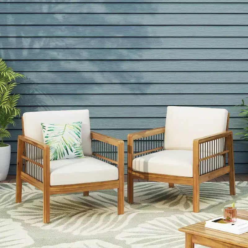 Christopher Knight Home Elias Fauteuil club d'extérieur en bois d'acacia et fer avec coussins