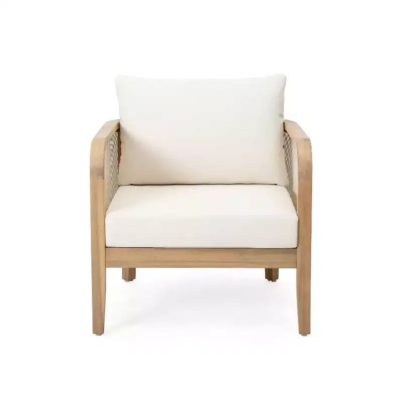Chaises d'appoint d'extérieur bohème Okak Fauteuils club rembourrés, lot de 1/2, sièges de conversation de patio en acacia pour véranda, jardin et cour arrière, 180 kg max