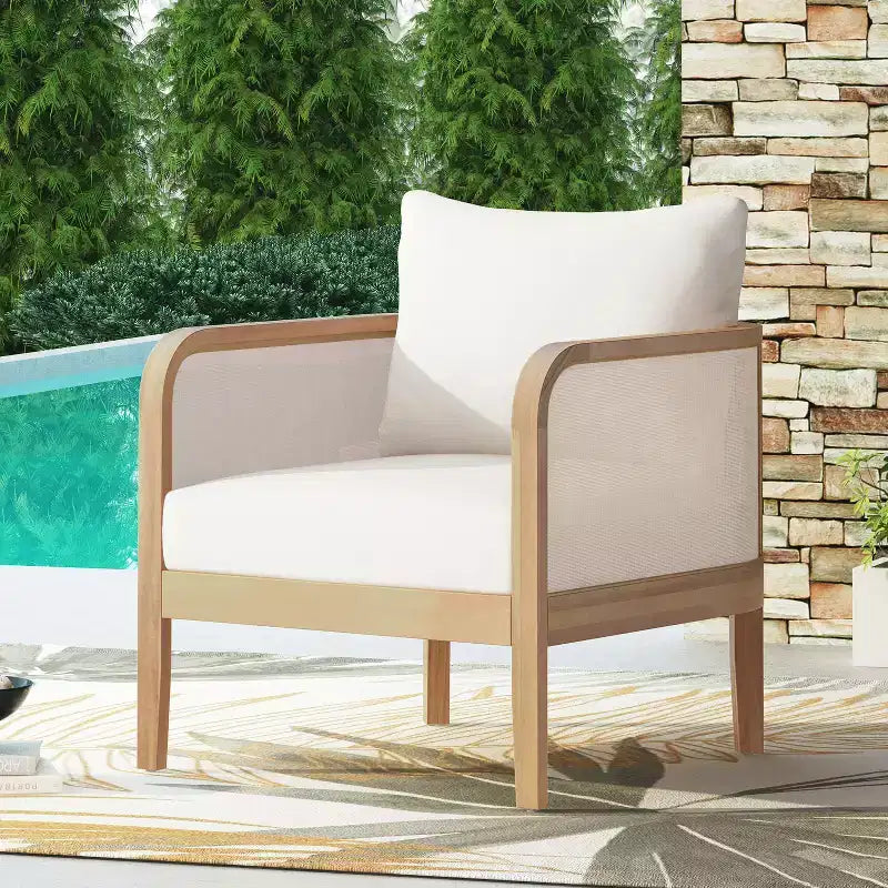 Chaises d'appoint d'extérieur bohème Okak Fauteuils club rembourrés, lot de 1/2, sièges de conversation de patio en acacia pour véranda, jardin et cour arrière, 180 kg max
