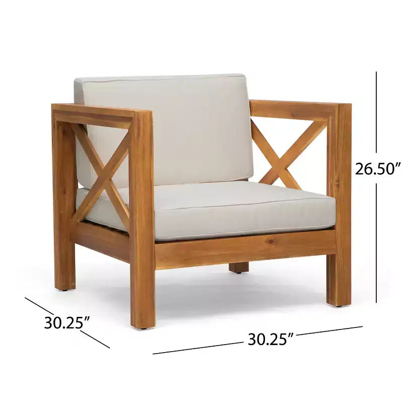 Fauteuil de jardin GDFStudio Sam en bois d'acacia avec coussin résistant à l'eau