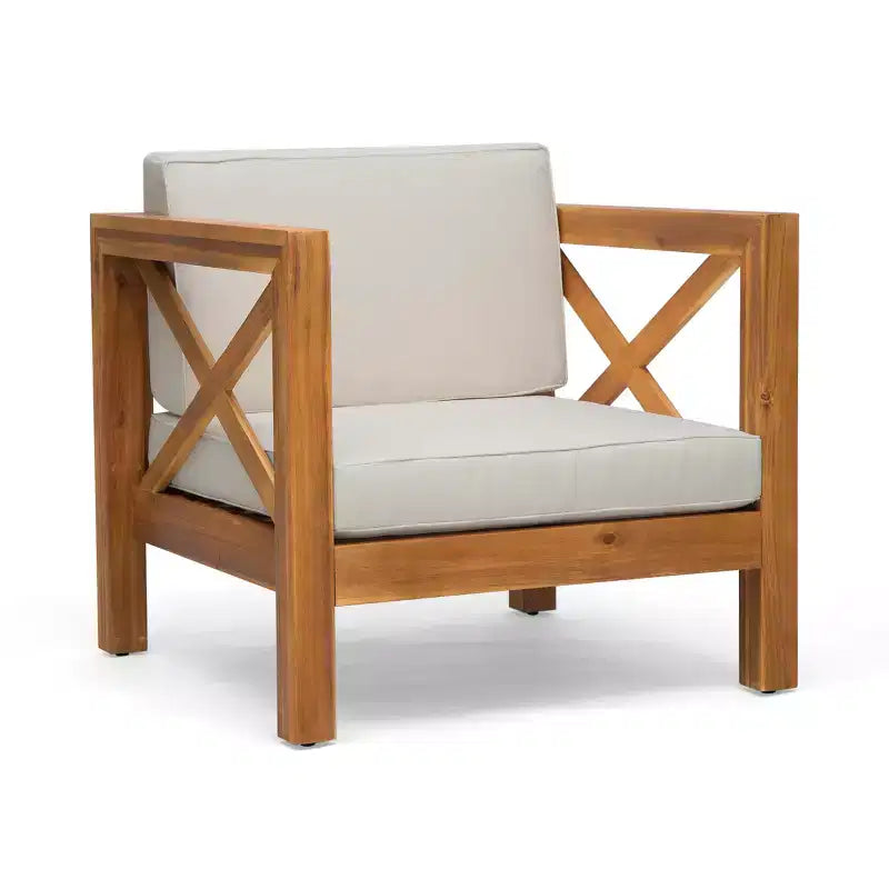 Fauteuil de jardin GDFStudio Sam en bois d'acacia avec coussin résistant à l'eau
