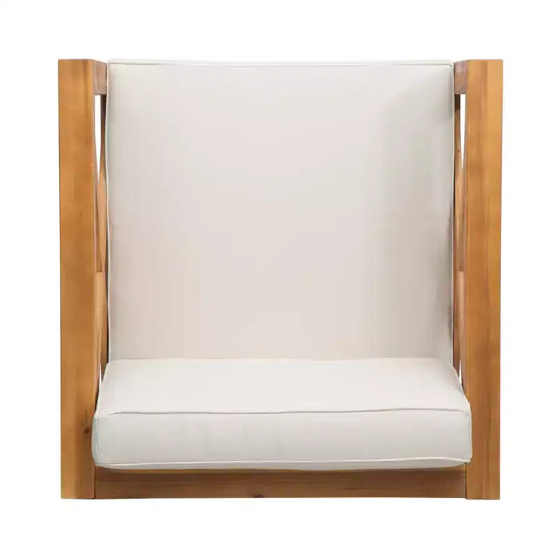 Fauteuil de jardin GDFStudio Sam en bois d'acacia avec coussin résistant à l'eau