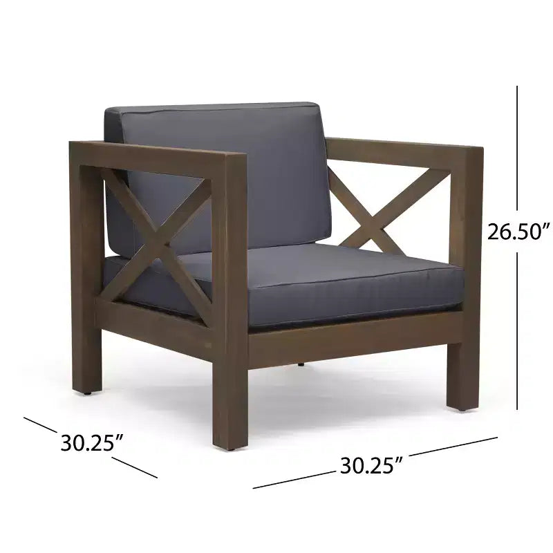 Fauteuil de jardin GDFStudio Sam en bois d'acacia avec coussin résistant à l'eau
