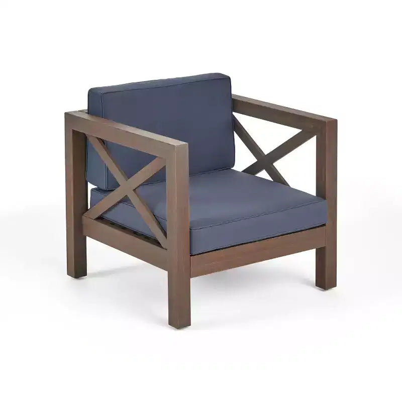 Fauteuil de jardin GDFStudio Sam en bois d'acacia avec coussin résistant à l'eau