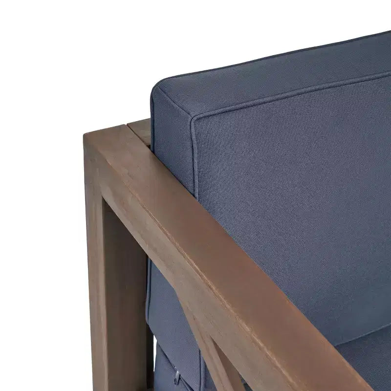 Fauteuil de jardin GDFStudio Sam en bois d'acacia avec coussin résistant à l'eau