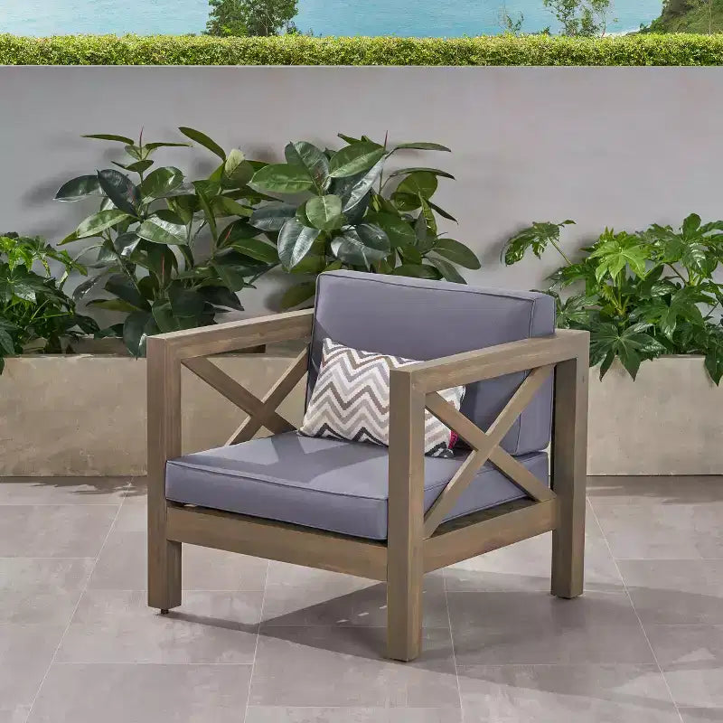 GDFStudio Sam Outdoor Patio Acacia Wood Club Chair with Water-Resistant Cushion