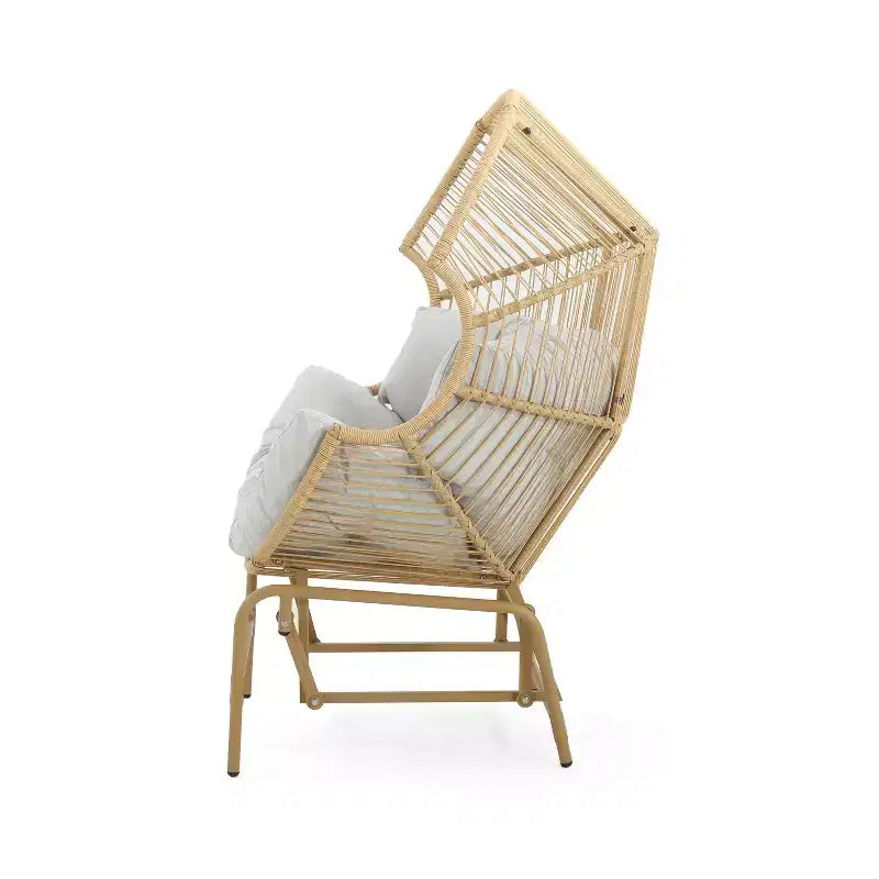Fauteuil suspendu de jardin Okak 20, en rotin tressé, fauteuil planeur, fauteuil d'appoint surdimensionné pour porche, jardin et arrière-cour, chaise longue moderne et rustique