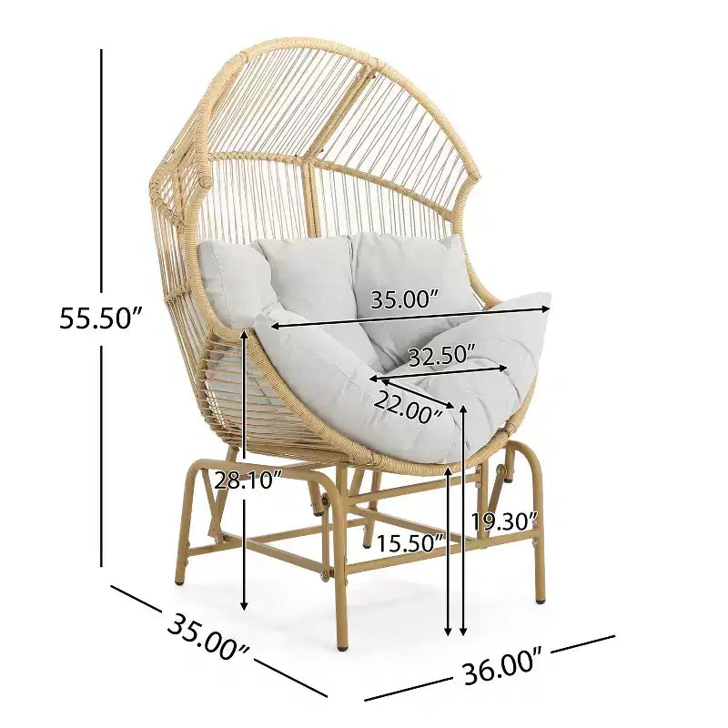 Fauteuil suspendu de jardin Okak 20, en rotin tressé, fauteuil planeur, fauteuil d'appoint surdimensionné pour porche, jardin et arrière-cour, chaise longue moderne et rustique