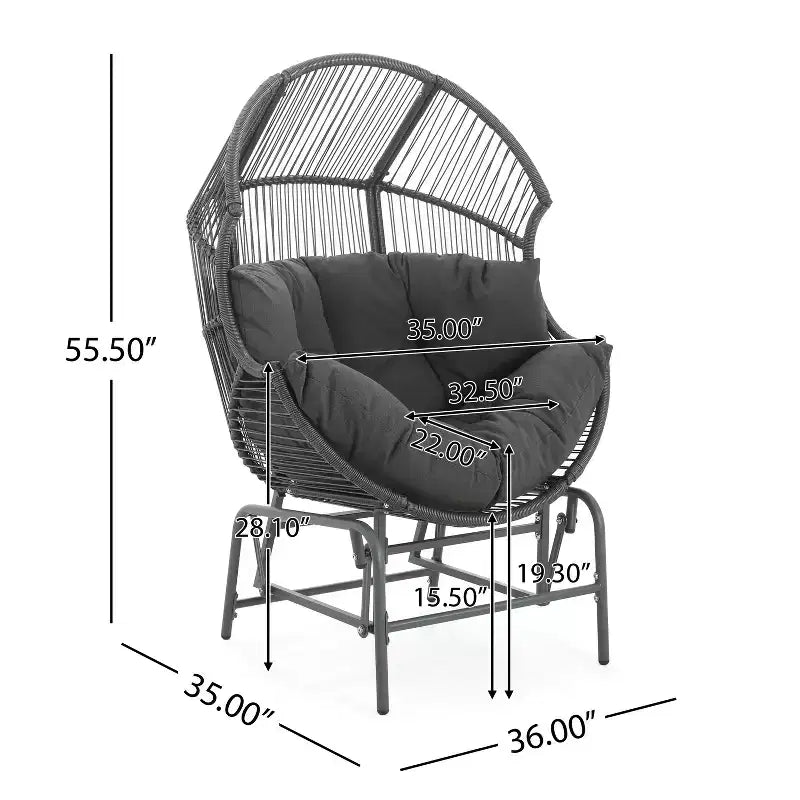 Fauteuil suspendu de jardin Okak 20, en rotin tressé, fauteuil planeur, fauteuil d'appoint surdimensionné pour porche, jardin et arrière-cour, chaise longue moderne et rustique