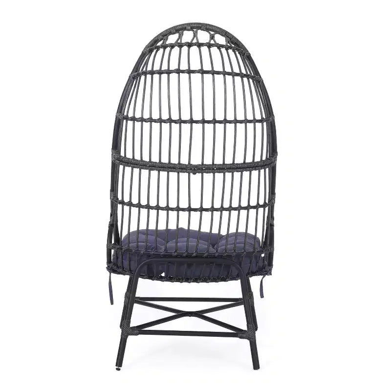 Fauteuil œuf de patio Okak 16 en rotin PE, fauteuil d'appoint, fauteuil relaxant surdimensionné pour porche, jardin et arrière-cour, fauteuil de salon moderne et rustique.