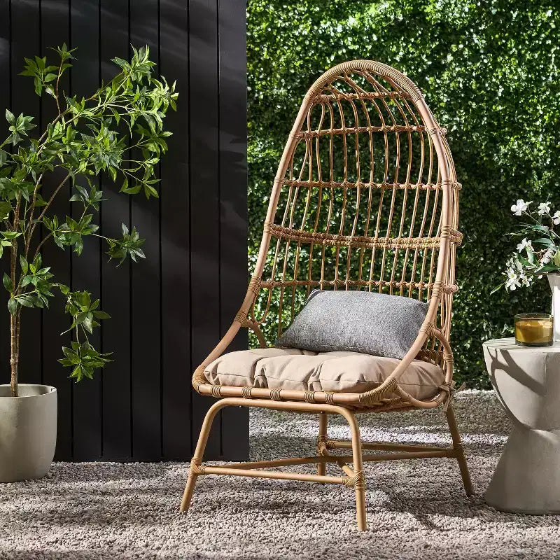 Fauteuil œuf de patio Okak 16 en rotin PE, fauteuil d'appoint, fauteuil relaxant surdimensionné pour porche, jardin et arrière-cour, fauteuil de salon moderne et rustique.