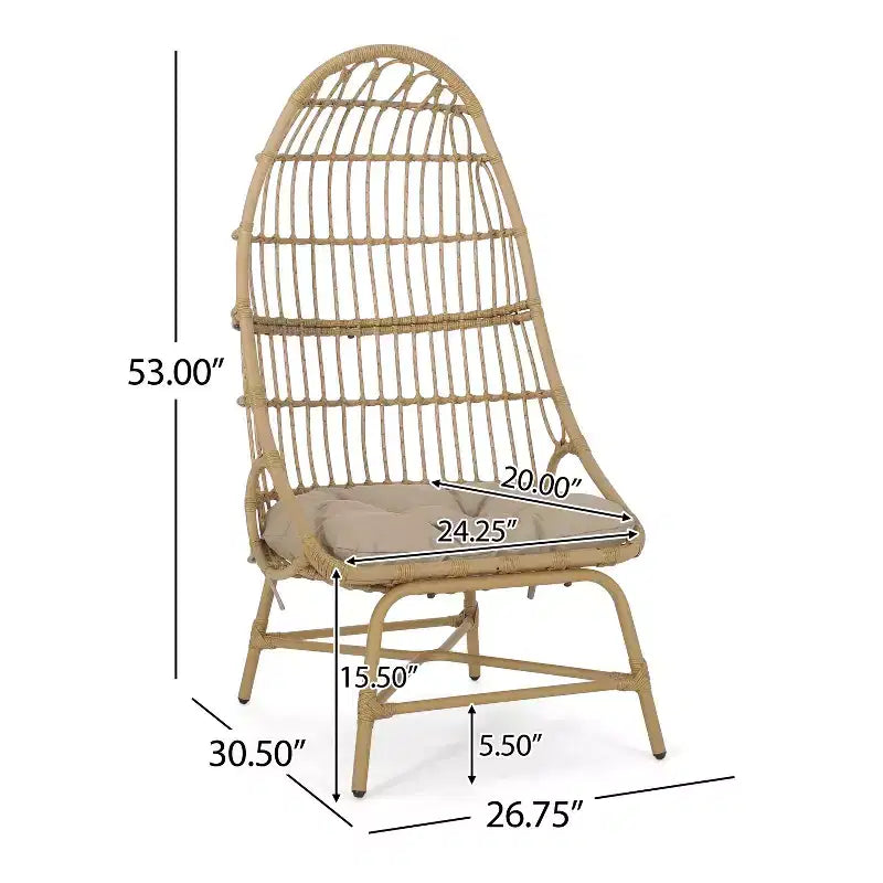 Fauteuil œuf de patio Okak 16 en rotin PE, fauteuil d'appoint, fauteuil relaxant surdimensionné pour porche, jardin et arrière-cour, fauteuil de salon moderne et rustique.