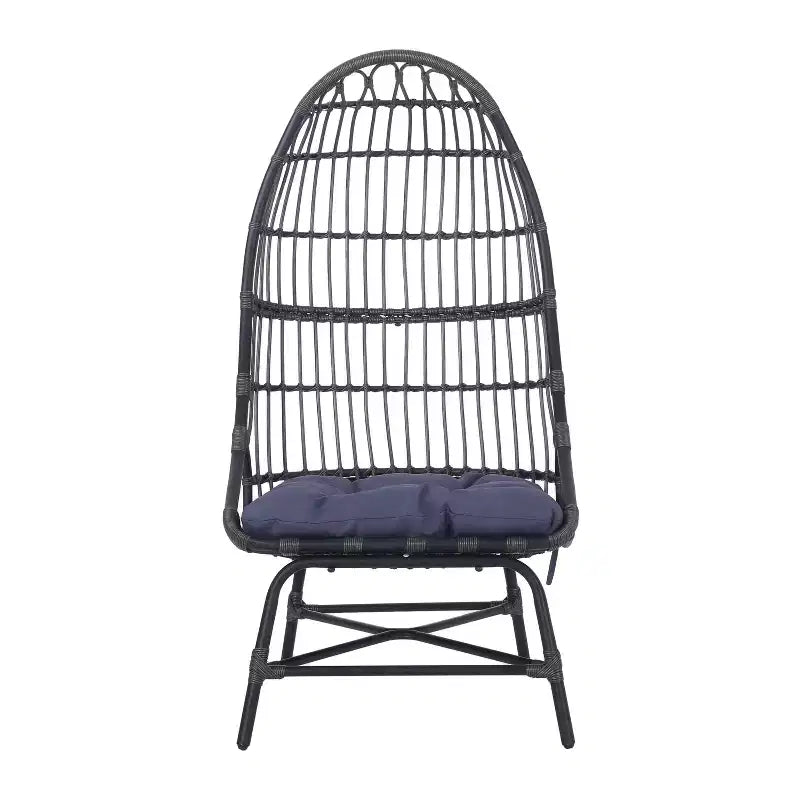 Fauteuil œuf de patio Okak 16 en rotin PE, fauteuil d'appoint, fauteuil relaxant surdimensionné pour porche, jardin et arrière-cour, fauteuil de salon moderne et rustique.
