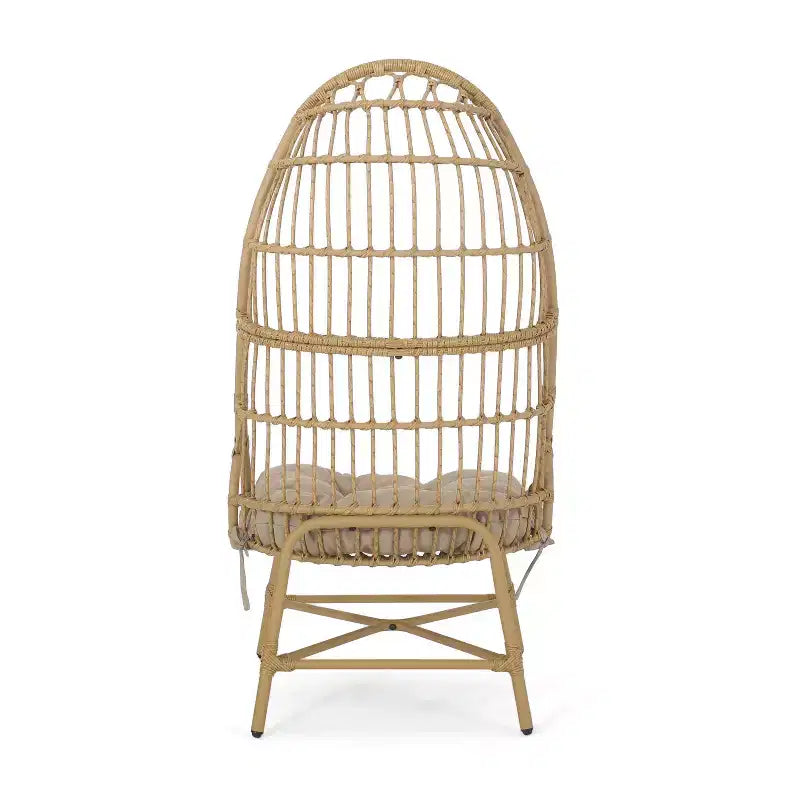 Fauteuil œuf de patio Okak 16 en rotin PE, fauteuil d'appoint, fauteuil relaxant surdimensionné pour porche, jardin et arrière-cour, fauteuil de salon moderne et rustique.