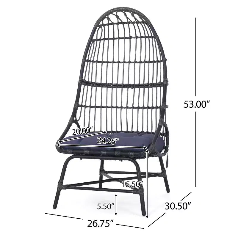 Fauteuil œuf de patio Okak 16 en rotin PE, fauteuil d'appoint, fauteuil relaxant surdimensionné pour porche, jardin et arrière-cour, fauteuil de salon moderne et rustique.