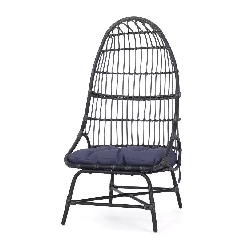 Fauteuil œuf de patio Okak 16 en rotin PE, fauteuil d'appoint, fauteuil relaxant surdimensionné pour porche, jardin et arrière-cour, fauteuil de salon moderne et rustique.