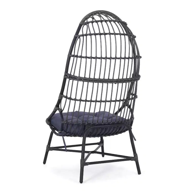 Fauteuil œuf de patio Okak 16 en rotin PE, fauteuil d'appoint, fauteuil relaxant surdimensionné pour porche, jardin et arrière-cour, fauteuil de salon moderne et rustique.