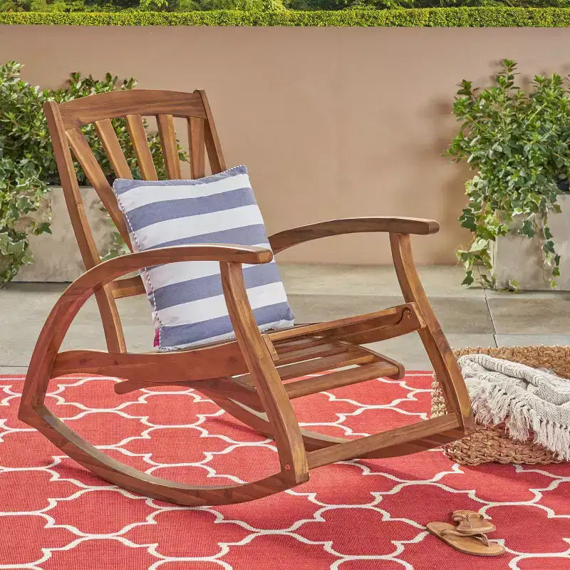 Fauteuil inclinable Okak Sleek Boho en acacia avec repose-pieds rétractable pour jardin, véranda et cour arrière, chaise longue d'extérieur
