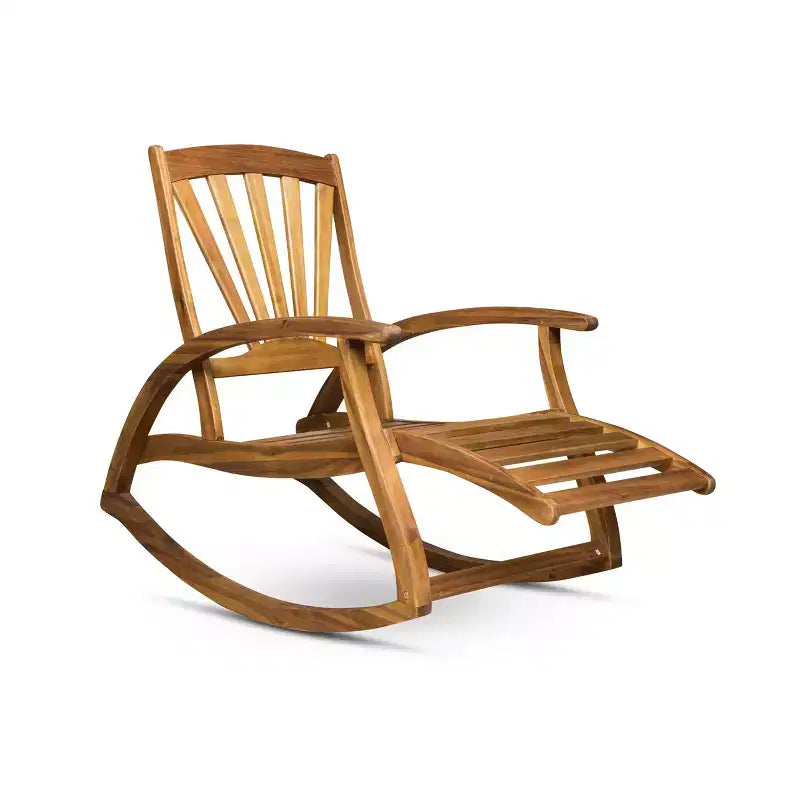 Fauteuil inclinable Okak Sleek Boho en acacia avec repose-pieds rétractable pour jardin, véranda et cour arrière, chaise longue d'extérieur