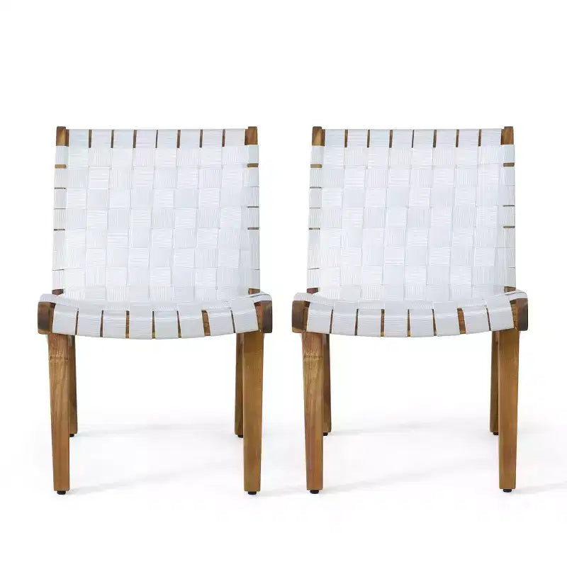 Okak 16.7 Chaises d'appoint de patio tressées en corde rustique avec sangle en acacia pour jardin, porche, piscine et arrière-cour, mobilier de jardin.