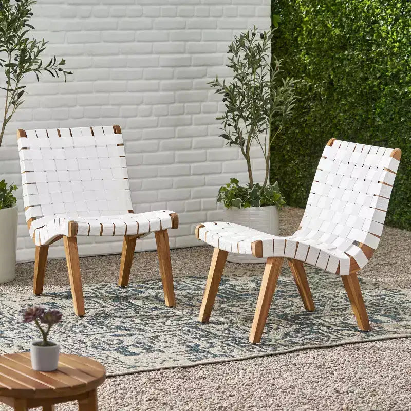 Okak 16.7 Chaises d'appoint de patio tressées en corde rustique avec sangle en acacia pour jardin, porche, piscine et arrière-cour, mobilier de jardin.