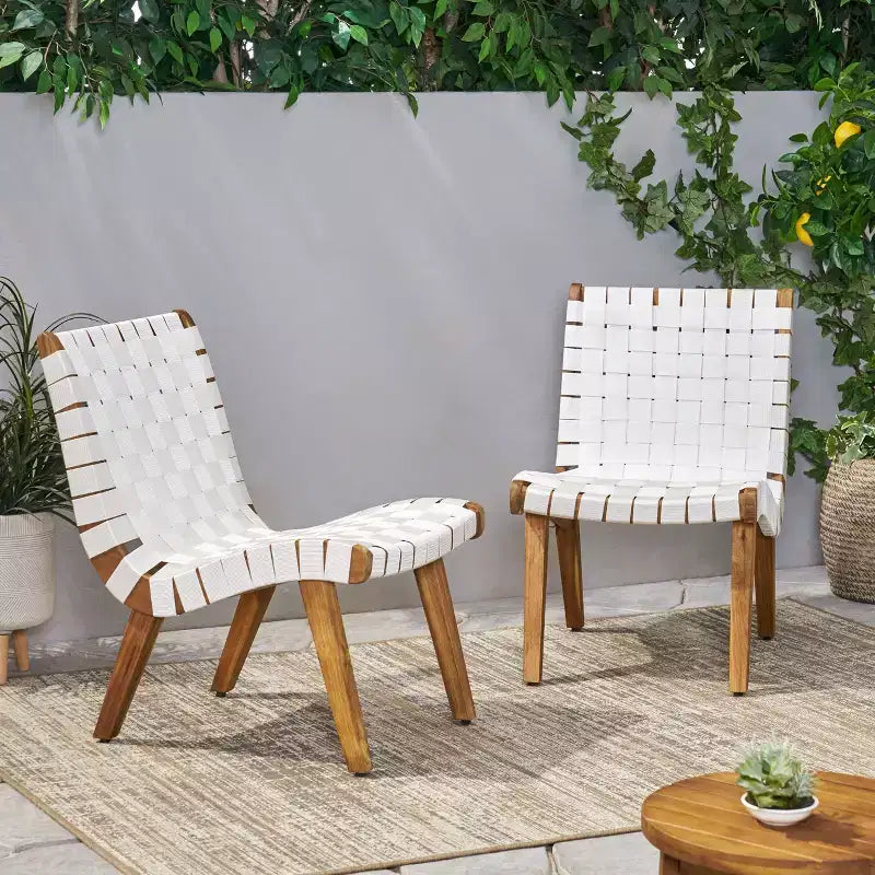 Okak 16.7 Chaises d'appoint de patio tressées en corde rustique avec sangle en acacia pour jardin, porche, piscine et arrière-cour, mobilier de jardin.