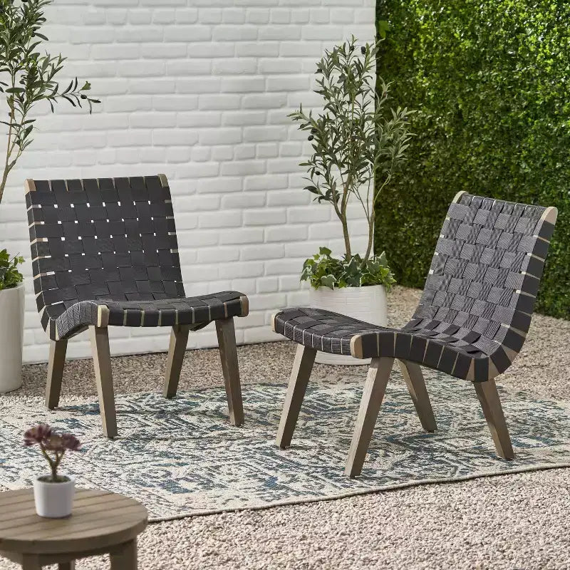 Okak 16.7 Chaises d'appoint de patio tressées en corde rustique avec sangle en acacia pour jardin, porche, piscine et arrière-cour, mobilier de jardin.