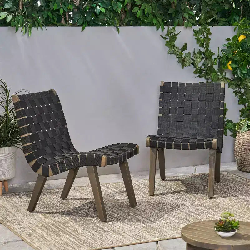 Okak 16.7 Chaises d'appoint de patio tressées en corde rustique avec sangle en acacia pour jardin, porche, piscine et arrière-cour, mobilier de jardin.
