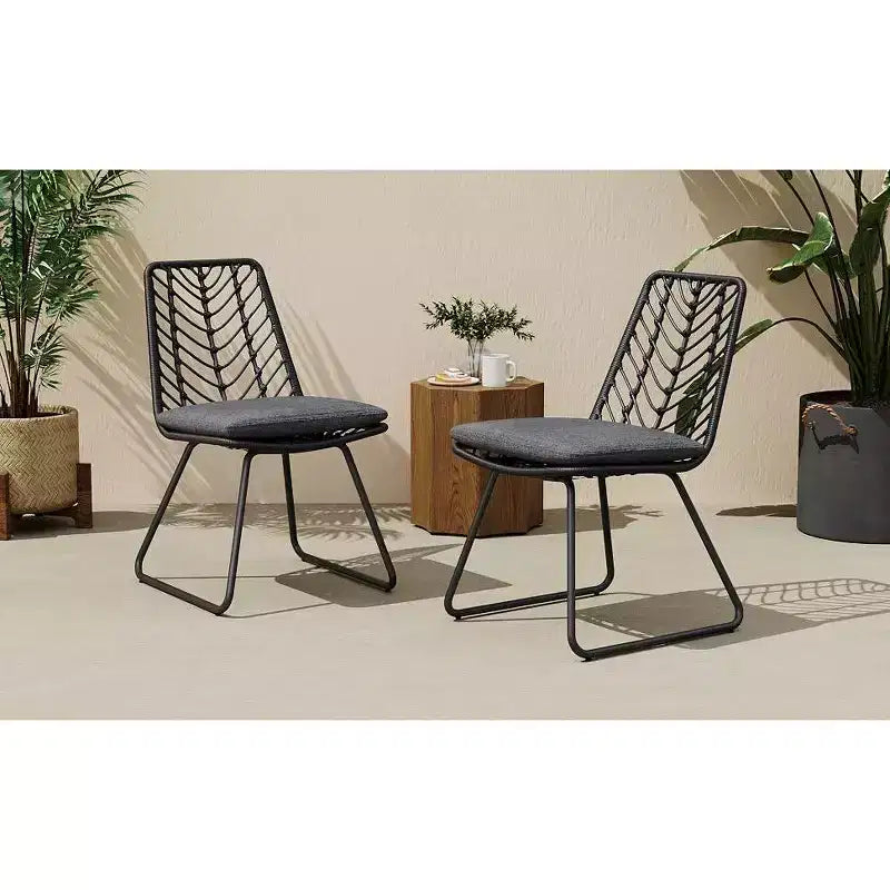 Okak 17,5 Fauteuils d'appoint de patio industriels bohèmes avec coussin, lot de 2, chaises de salle à manger d'extérieur en rotin, mobilier de patio