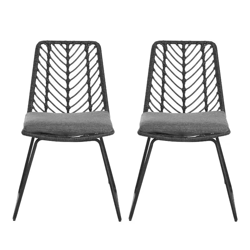 Okak 17,5 Fauteuils d'appoint de patio industriels bohèmes avec coussin, lot de 2, chaises de salle à manger d'extérieur en rotin, mobilier de patio