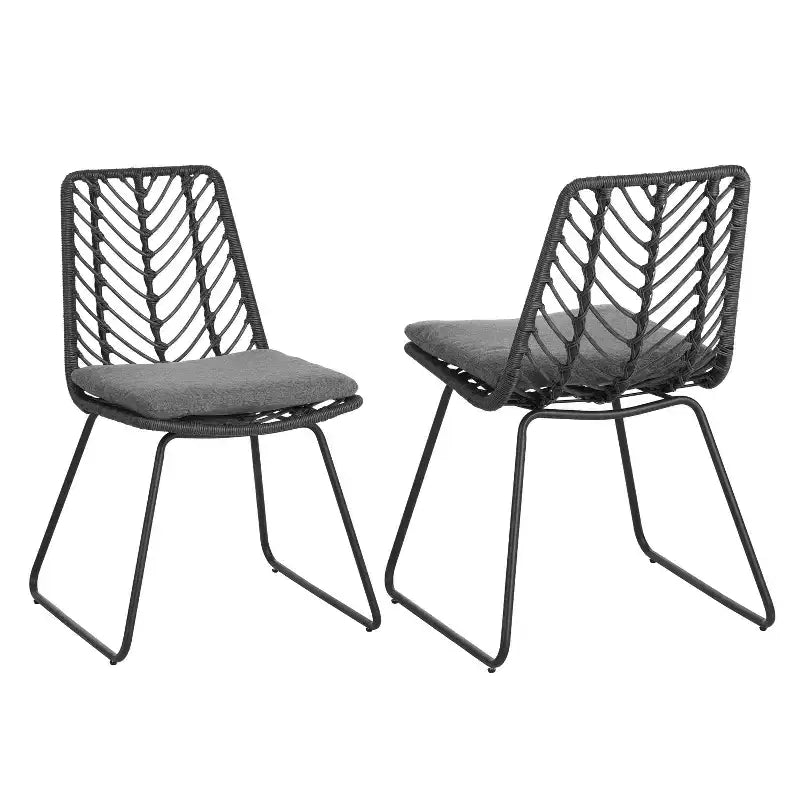 Okak 17,5 Fauteuils d'appoint de patio industriels bohèmes avec coussin, lot de 2, chaises de salle à manger d'extérieur en rotin, mobilier de patio