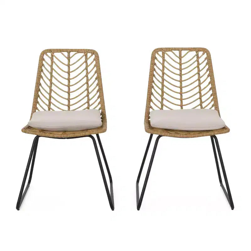 Okak 17,5 Fauteuils d'appoint de patio industriels bohèmes avec coussin, lot de 2, chaises de salle à manger d'extérieur en rotin, mobilier de patio