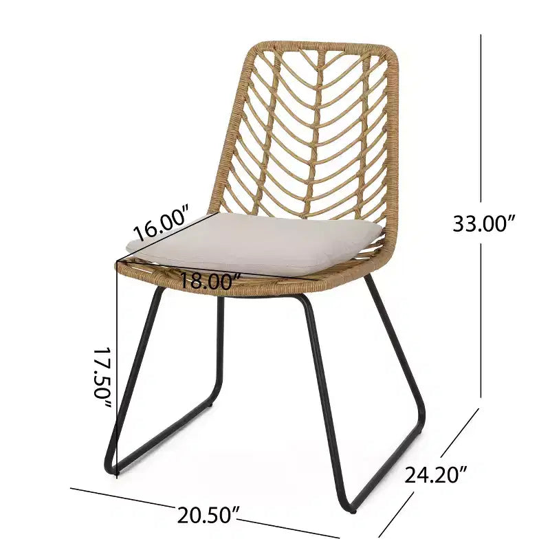 Okak 17,5 Fauteuils d'appoint de patio industriels bohèmes avec coussin, lot de 2, chaises de salle à manger d'extérieur en rotin, mobilier de patio