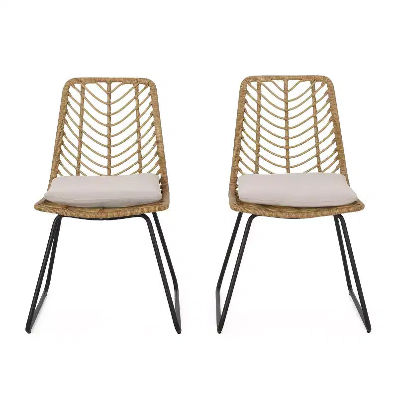 Okak 17,5 Fauteuils d'appoint de patio industriels bohèmes avec coussin, lot de 2, chaises de salle à manger d'extérieur en rotin, mobilier de patio