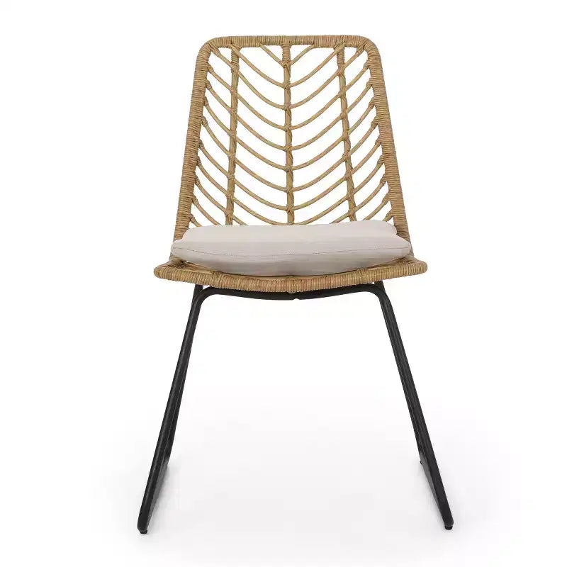 Okak 17,5 Fauteuils d'appoint de patio industriels bohèmes avec coussin, lot de 2, chaises de salle à manger d'extérieur en rotin, mobilier de patio