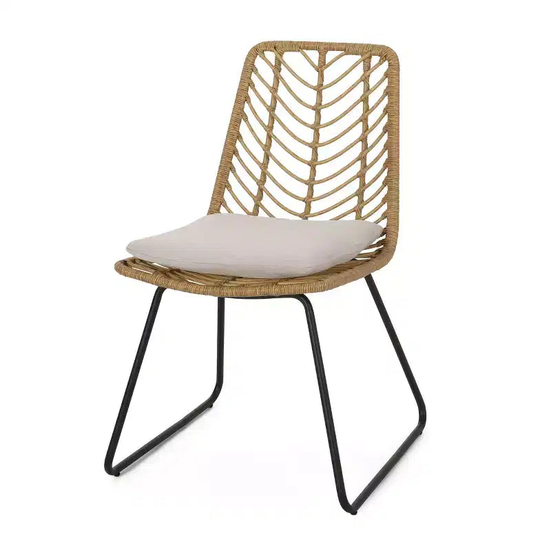 Okak 17,5 Fauteuils d'appoint de patio industriels bohèmes avec coussin, lot de 2, chaises de salle à manger d'extérieur en rotin, mobilier de patio