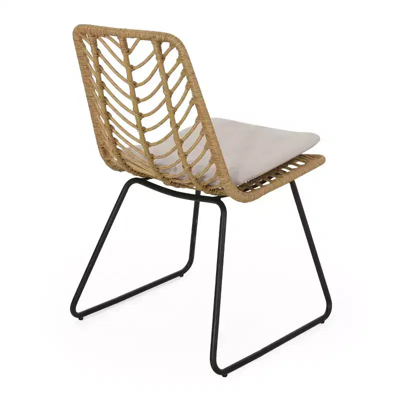 Okak 17,5 Fauteuils d'appoint de patio industriels bohèmes avec coussin, lot de 2, chaises de salle à manger d'extérieur en rotin, mobilier de patio