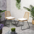 Okak 17.5 Boho Industrial Patio Accent Chairs Club Chairs with Cushion,Set of 2,Outdoor Wicker Rattan Dining Chairs,Patio Furniture Seating