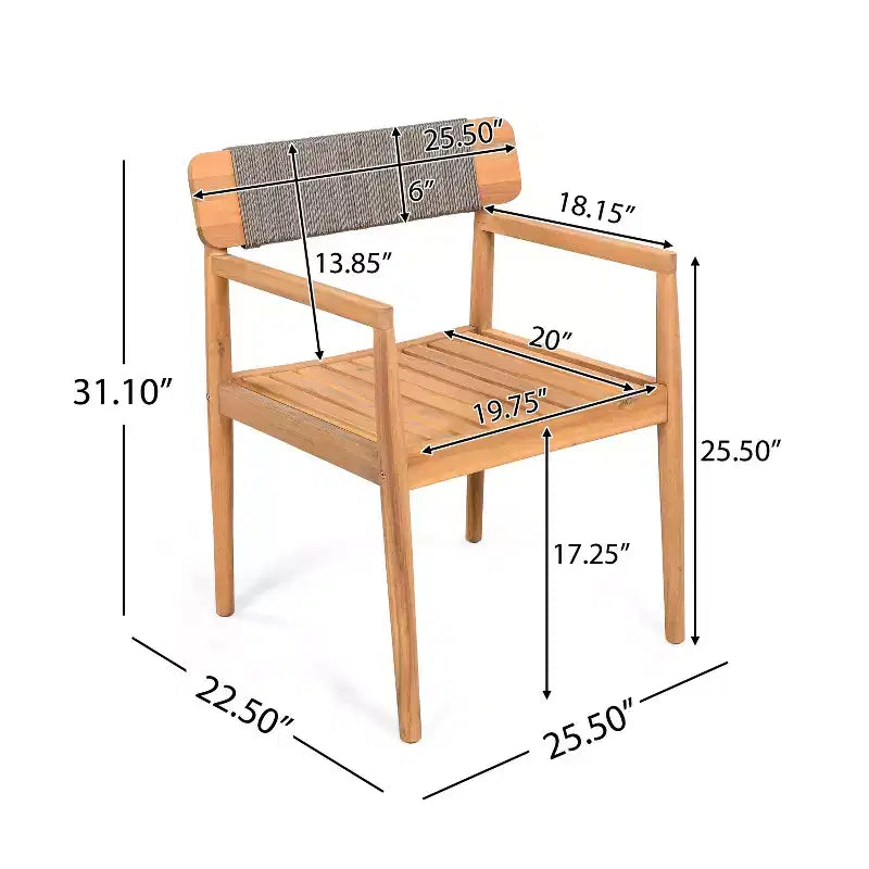 Okak 17.2 Chaises de salle à manger de patio en acacia de qualité supérieure, chaises d'appoint rustiques, lot de 2, fauteuil d'extérieur pour porche, jardin et arrière-cour, mobilier de patio, teck