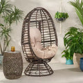 Okak Modern PE Wicker Patio Egg Chair Rattan Accent Chairs with Comfy Upholstery Outdoor&Indoor,Chic Accent Chair for Porch,Backyard&Garden,Brown