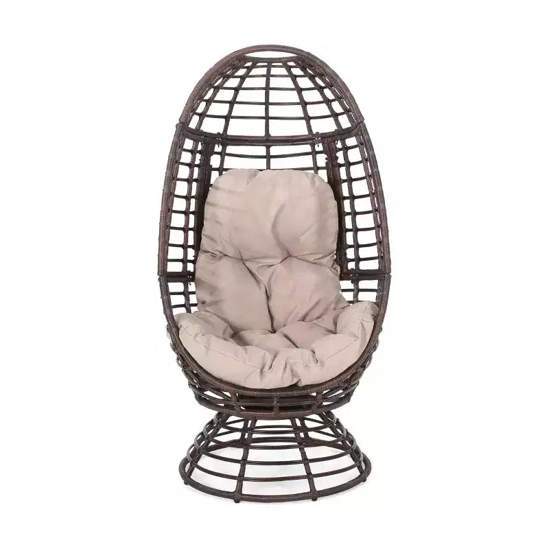 Chaise œuf de patio en osier PE moderne Okak, fauteuils d'appoint en rotin avec rembourrage confortable pour l'extérieur et l'intérieur, chaise d'appoint chic pour porche, arrière-cour et jardin, marron