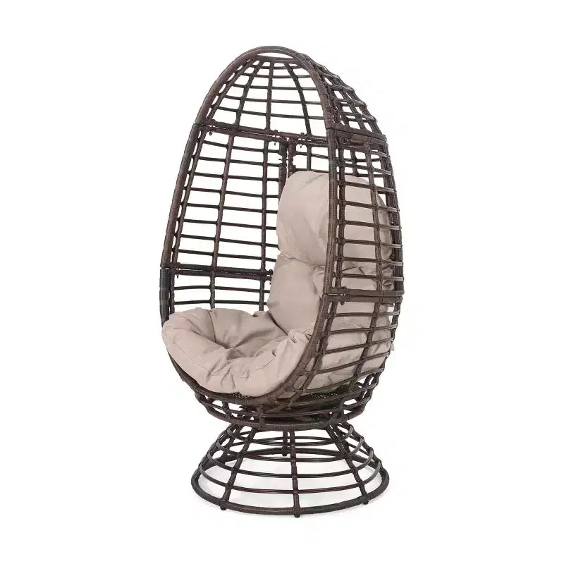 Chaise œuf de patio en osier PE moderne Okak, fauteuils d'appoint en rotin avec rembourrage confortable pour l'extérieur et l'intérieur, chaise d'appoint chic pour porche, arrière-cour et jardin, marron