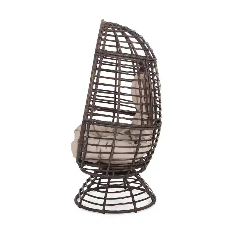 Chaise œuf de patio en osier PE moderne Okak, fauteuils d'appoint en rotin avec rembourrage confortable pour l'extérieur et l'intérieur, chaise d'appoint chic pour porche, arrière-cour et jardin, marron