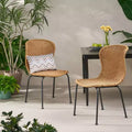 Okak Boho Wicker Rattan Patio Accent Chairs,Set of 2,Outdoor Dining Chairs with Sleek Legs&Foot Pads,Patio Furniture Seating,Natural/Black